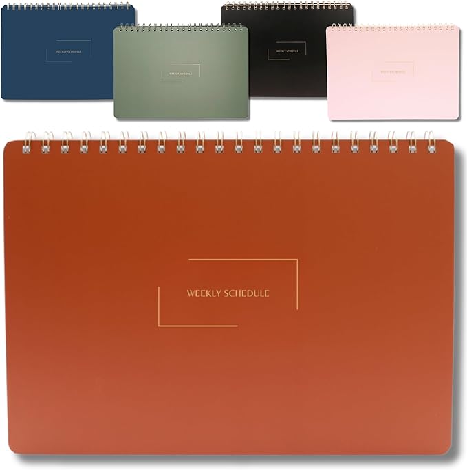 Merely Home | Durable & Sleek | Undated Daily and Weekly Planner | 8.25" x 11.75" | To Do List Notebook for Work | Simple Design | Multiple Layouts | Planner and Notebook in One (Rust, Weekly Schedule - Landscape)
