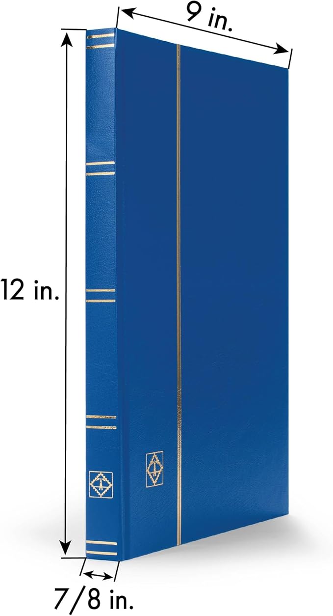 LIGHTHOUSE – “BASIC” Hard Cover Stockbook for Stamps – 32 White Cardstock 9”x12” (A4) Pages with Glassine Strips - Blue