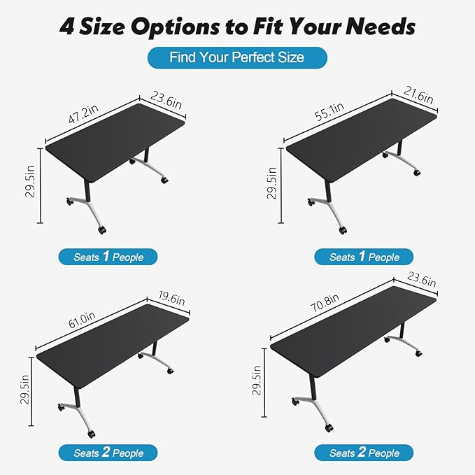 Goakwwuz Conference Room Table, Folding Conference Tables,Thicken Grey Tabletop,Flip Top Wooden Seminar Meeting Room Table for Conference Room Offices (4, Black, 47.2“)