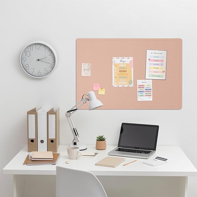Bulletin Board, 36 x 24 inches Felt Board - Decorative Pin Board, Cork Board Alternative for Wall, 3' x 2' Foldable Self-Adhesive Vision Board Prayer Board with 20 Pushpins - Mauvey Pink