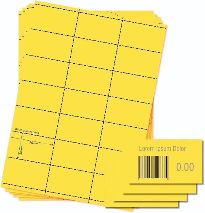 OfficeGear Yellow Shelf Edge Labels 21-up [525 Pack] 38x70mm Printable A4 Card Perforated Labels/Sheet for Retail Barcodes, Price Stickers, Point of Sale, Product Info, Shelf Promotions Incl Template