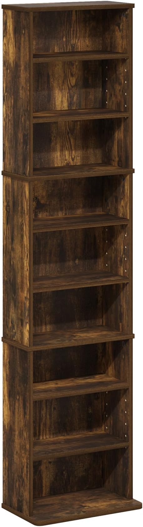 Furinno Jaya DVD Shelf, 9-Shelf Tall Narrow CD Rack, Media Shelf with Adjustable Shelves, DVD Storage Cabinets for CD Blueray Game Disc, Easy Assembly, for Living Room, Home Office, Amber Pine