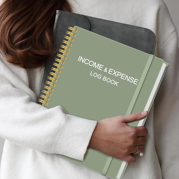 Heveboik Income & Expense Log Book - A4 Income and Expense Tracker for Small Business, Accounting Bookkeeping Tracking for Woman and Man, 8" x 10.5", Green
