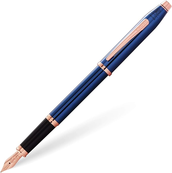 Cross Century II Refillable Fountain Pen, Fine Nib, Includes Luxury Gift Box - Translucent Cobalt Blue Lacquer
