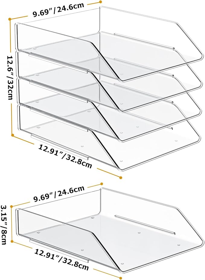 YKLSLH Simple 4 Tier Paper Organizer Letter Tray - Acrylic Stackable Desk File Organizer, Clear Paper Sorter Office Organizer for Letter/A4, Office File Ipad Books Notes Etc