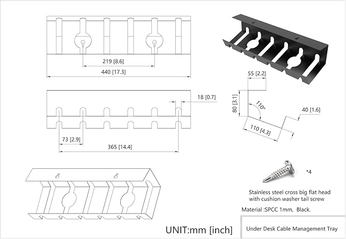 QiaoYoubang 2 Pcs of Cable Management Under Desk for Easy Mounting Metal Under Desk Cable Organizer for Office, Home Cable Tray Holder (UnderDeskCM)