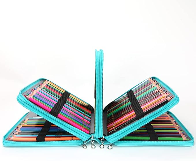 Vomgomfom Colored Pencil Case - 200 Slots Holder With Zipper Closure, Deluxe PU Leather Large Capacity for Watercolor Pens or Markers, Organizer for Artist (Green)