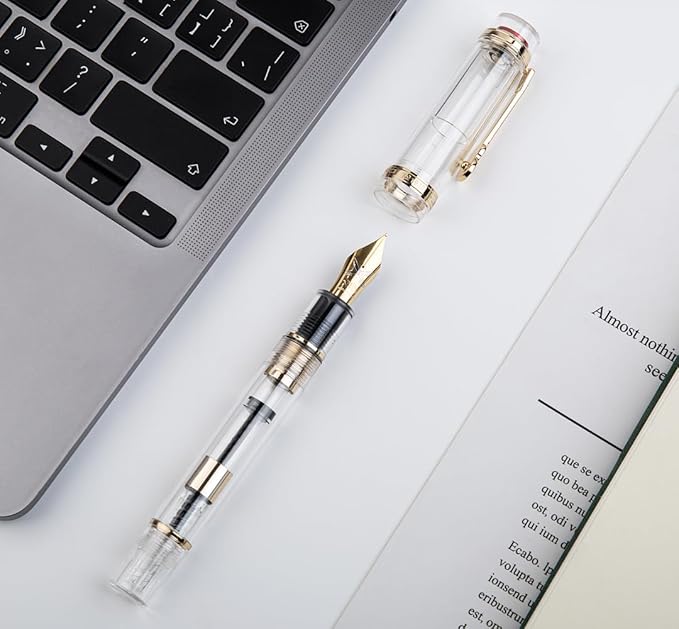 JINHAO 1935 Fountain Pen TIANDAO Series #8 Nib Ink Pen with Guitar-Shaped Clip and Ink Converter (M Nib 0.7mm, Transparent)