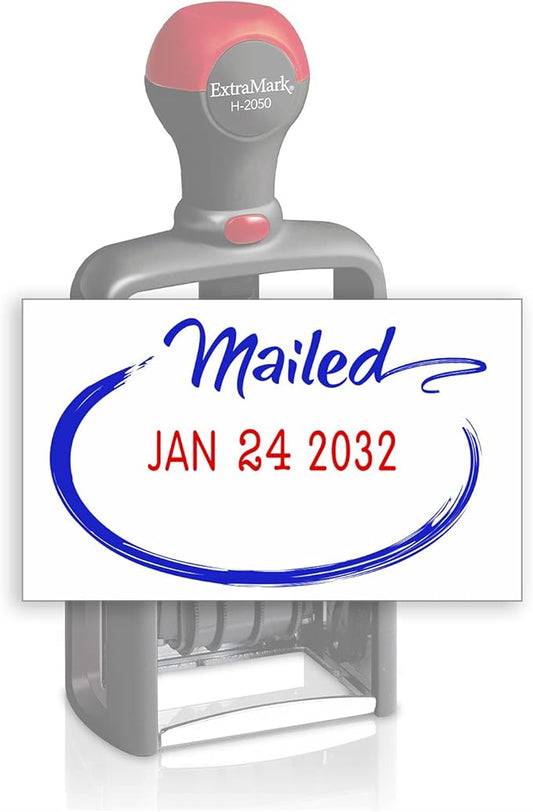 Heavy Duty Style Office Date Stamp with MAILED - Self Inking Dater - Style C - Blue & Red Ink Color