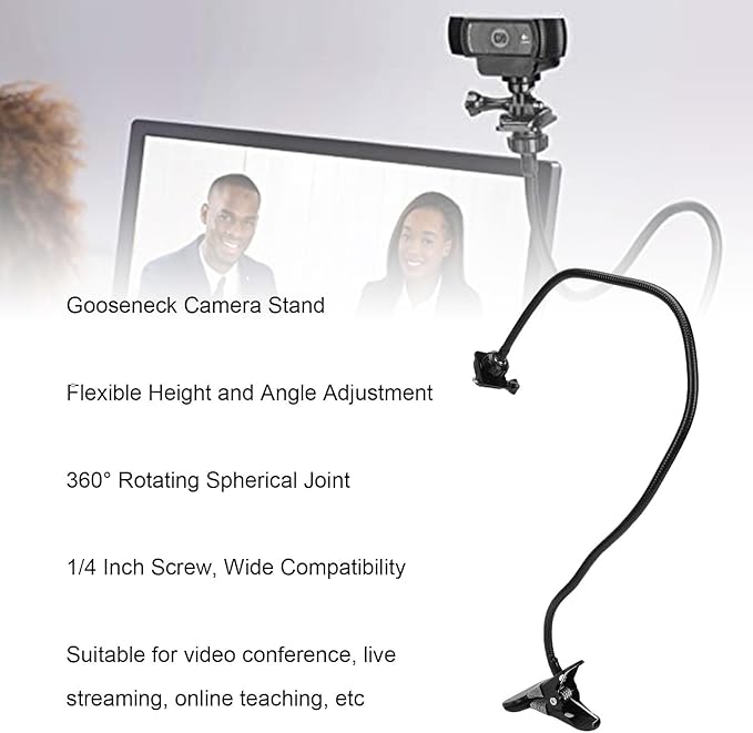 Tangxi Webcam Standfor Desk, Flexible Gooseneck Camera Stand with Standard 1/4" Screw, 360 Rotation Camera Mount for C922 C930e C920S C920 C615 C960 C920X and Other Devices (Clamp Stand)