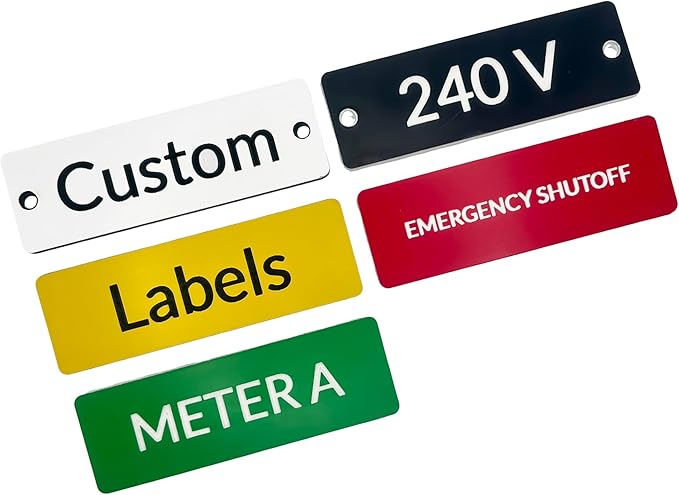 Custom Engraved Electrical Panel Labels with Mounting Holes – Durable 2-Tone Acrylic Breaker Box, Meter, & Equipment Tags – Electrical ID Plates & Utility Nameplates, Custom Electric Label