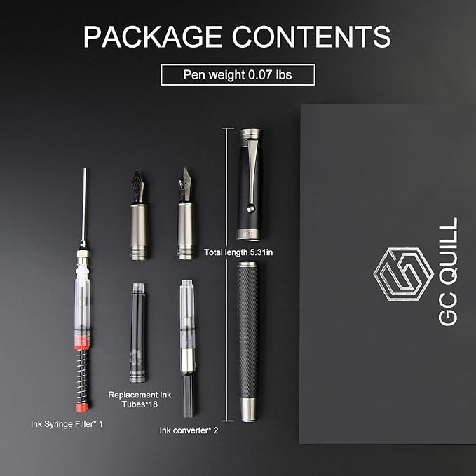 GC QUILL Fountain Pen Set - Fine & Medium Nibs, Includes 18 Ink Cartridges, Ink Refill Converter & Syringe Filler, Gift for Writing, Journaling & Calligraphy MU-13