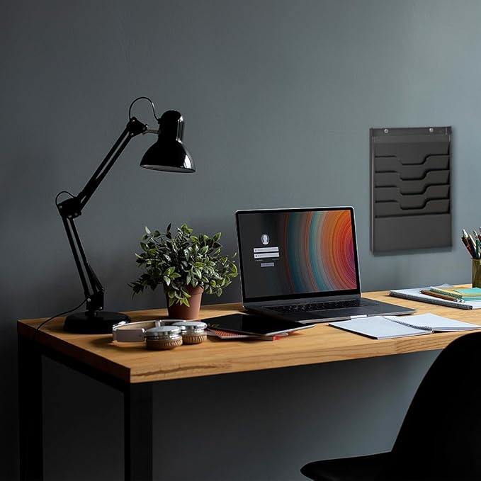 MAXXBUILD 4 Tier Wall Mounted File Organizer, Metal Task Rack for Office Documents, Mail & Folders, Space-Saving Office Wall Organizer, Black 19.5”H