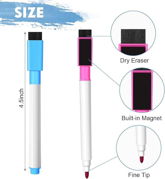 Kosiz 200 Pcs Magnetic Dry Erase Markers Fine Point Tip Whiteboard Markers with Eraser Cap Magnetic Dry Erase Pens Erasable Pens for Whiteboard Boards (Colorful)