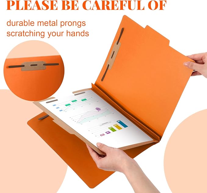 Skyygemm 72 Pcs Classification Folders Letter Size, 1 Divider Pressboard File Folder with Fasteners, Expanding File Organizer Bulk for School Teachers, Office Employee, Coworker, Staff (Orange)