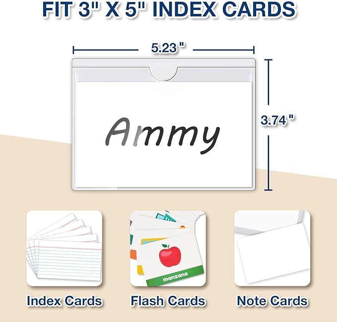 H4D 48 Pack Labels for Storage Bins, 3" x 5" Plastic Clear Adhesive Index Card Holders, Tote Label Pockets for Organizing Storage, Library Card, Shelves