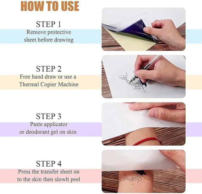 Tattoo Transfer Paper - Yuelong 100 Sheets Tattoo Stencil Paper Thermal Stencil Paper 4 Layers A4 Size DIY Tattoo Tracing Paper for Tattoo Transfer Kit Tattoo Supplies