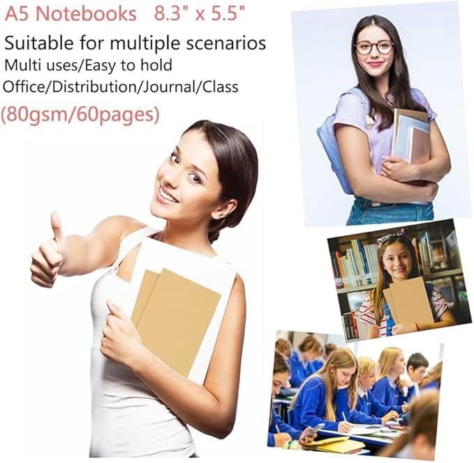 24 Pack A5 Kraft Notebook Journals for Writing 8.3x5.5 Inches Size College Ruled Subject Notebooks 60 Pages with Lined Paper Students and Office Notebook