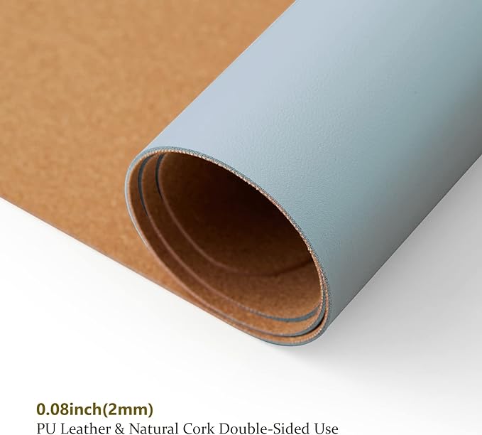 Cork Desk Mat - Dual-Sided Desk Pad for Office and Home - Desk Organization and Accessories - Ideal for Large Mouse Pad and Desk Mats on Top of Desks(Light Blue,90cmx 43cm)