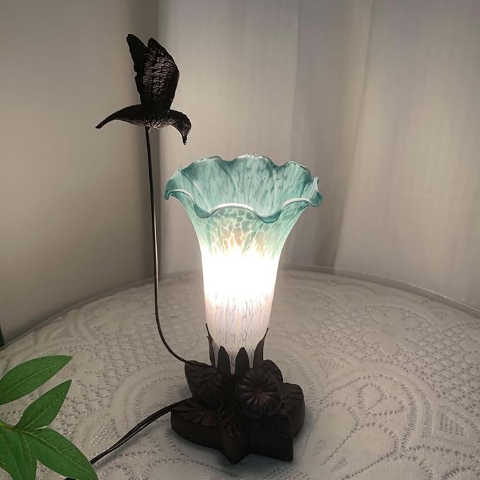 Bieye LS08 Lily Flower Blown Glass Lampshade (White Cyan, Opening I.D. 1.26" x O.D. 1.5")