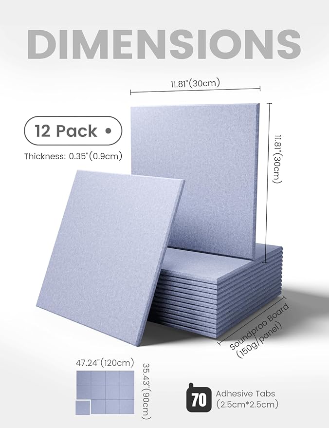 Fluxynara Large Felt Bulletin Board 48" x 36" Cork Board Alternative-12 Pack with 70 Safe Removable Adhesive Tabs, Cork Boards for Walls Cork Board for Home Office Classroom Pin Board-Soft Periwinkle
