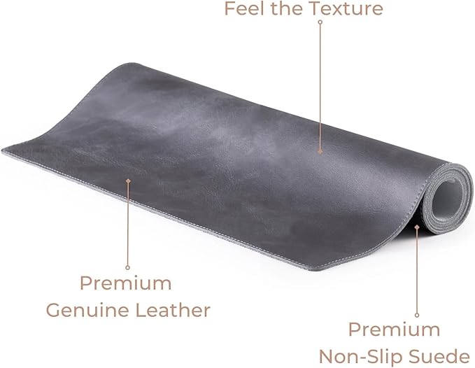 Node Leather - Genuine Leather Desk Mat (32" x 16"), Desk Organizer & Cup Coaster - Leather Office Set - Premium Handmade Office Accessories for Elegant Workspace - Gray
