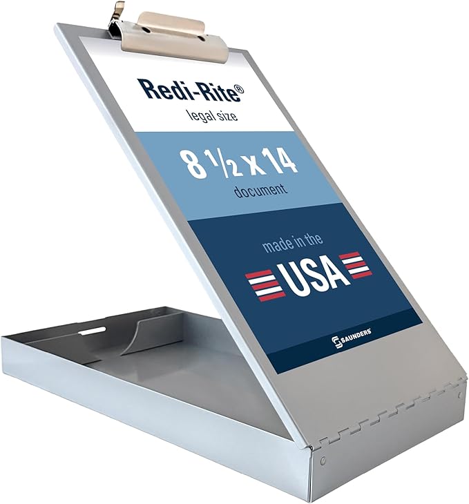 Saunders Metal Clipboard with Storage, Silver Single Layer Nursing Clipboard Folio, Legal Size Paper Organizer, Steel Clip with Self Locking Latch, Form Holder for Office, School & Work - Made in USA