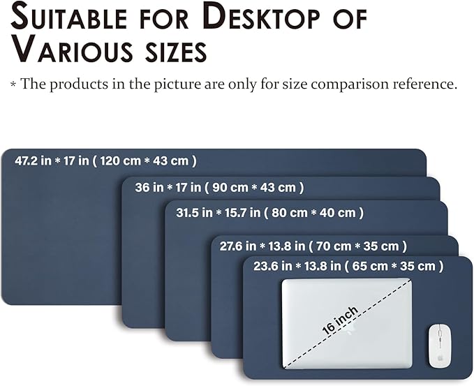 Large Desk Mat - 47.2"x 17" Non-Slip PU Desk Pad for Office and Home - Ideal for Large Mouse Pad and Desk Mats on Top of Desks(Dark Blue)