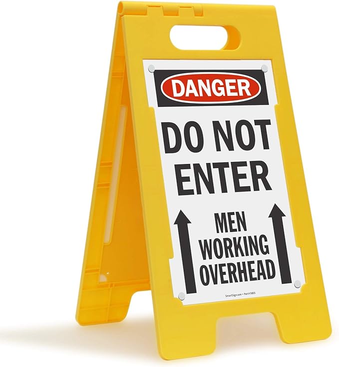 SmartSign 25 x 12 inch “Danger - Do Not Enter, Men Working Overhead” Two-Sided Folding Floor Sign with Up Arrows, Digitally Printed Polypropylene Plastic, Multicolor, Made in USA