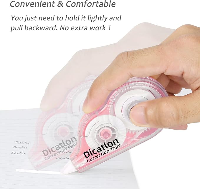 Dicatlon White Correction Tape 12 Pack, Easy Use Roller Applicator, Instant Dry, Jam Free PET Film, Smooth Precise Corrections for School, Office, Home