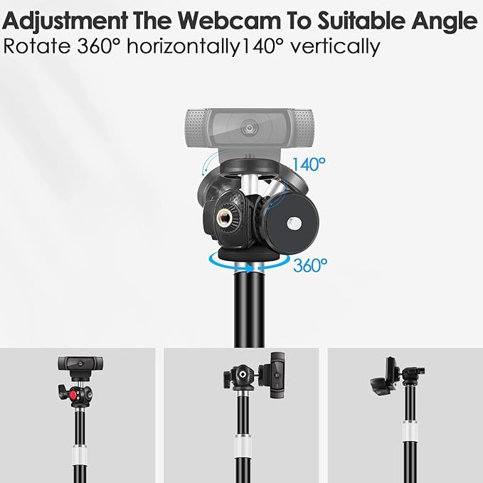 Nycetek Webcam Tripod Stand for Desk: Webcam Stand for Logitech Brio | C920 | C922 | C615 | C930e - Height & Angle Adjustable Desktop Tripod for Light & 1/4" Thread for Live Streaming | Video Calling