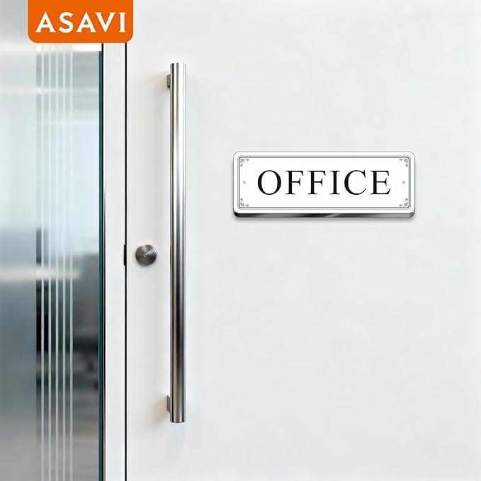 ASAVI “OFFICE” Acrylic Door Sign – Waterproof & Fade-Resistant Office Label with Strong Adhesive + Pre-Drilled Holes (8.7"x3") | Ideal for Doors and Walls in Offices, Lobbies, and Workspaces (White)