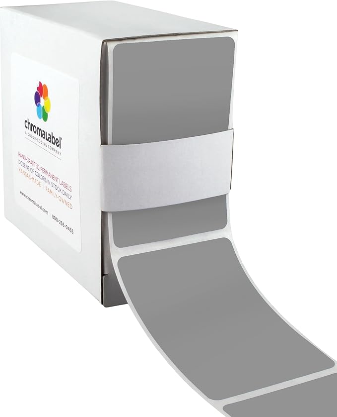 ChromaLabel 2 x 3 inch Permanent Color Code Rectangle Labels, 250 Labels per Dispenser Box, Gray