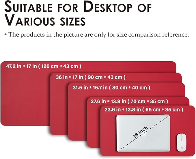 Leather Desk Mat - Small Non-Slip PU Desk Pad for Office and Home - Desk Organization and Accessories - Ideal for Large Mouse Pad and Small Desk Mats on Top of Desks (Rose Red,23.6"x 13.8")