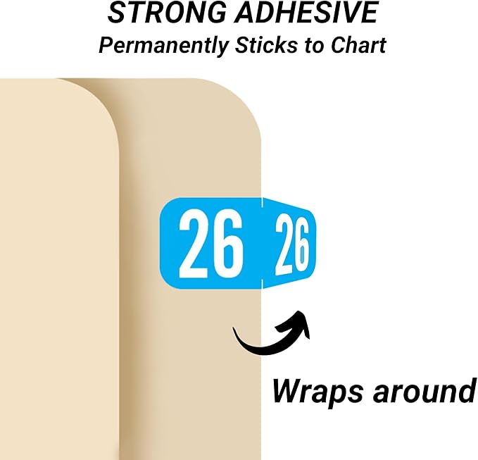 MINI 2026 Year Stickers, Doctor Stuff 2026 Chart Stickers, Light Blue Color Coded, Tab 1287 Style, USA Made Year Labels for End Tab File Folders, 500 Labels/Roll in a Dispenser Box, 1/2" x 1-1/8"