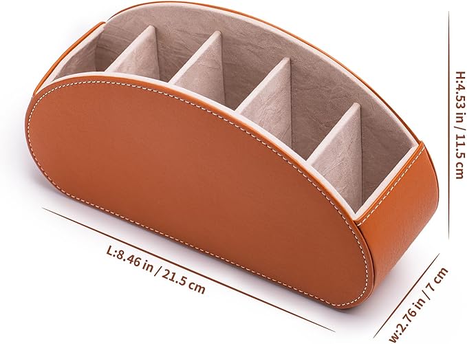 BONNY DODO Remote Control Holders Organizer Box with 5 Compartment PU Leather Multi-functional Office Desk Storage Caddy Store Tv Remote for Media Player,Brush,Pencil,Glassees&Office Supplies (Brown)