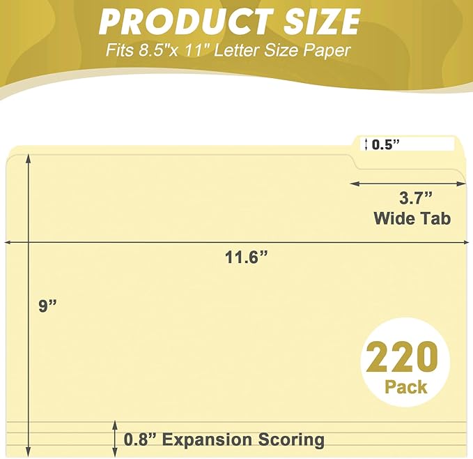 Manila Folders, HERKKA 220 Pack 1/3 Cut Tab File Folders, Manila Folders 8.5 x 11 Designed for Office and Classroom Use, Letter Size