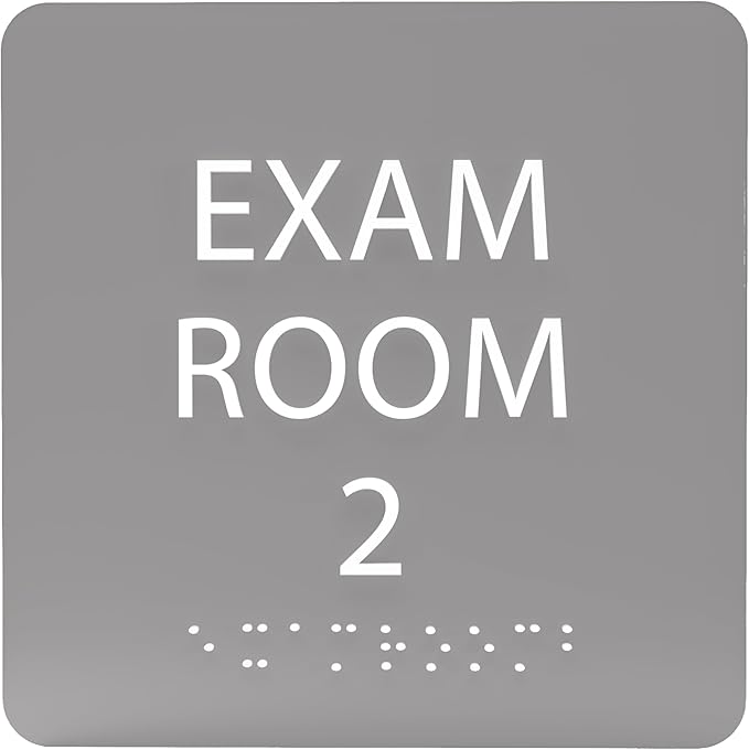ADA CENTRAL SIGNS - 6" X6" Exam Room 2 Sign - ADA Compliant Tactile Graphics Grade 2 Braille Text Acrylic Wall Signs - Educational Institution Directional Assistance Test Center Door Sign for Schools