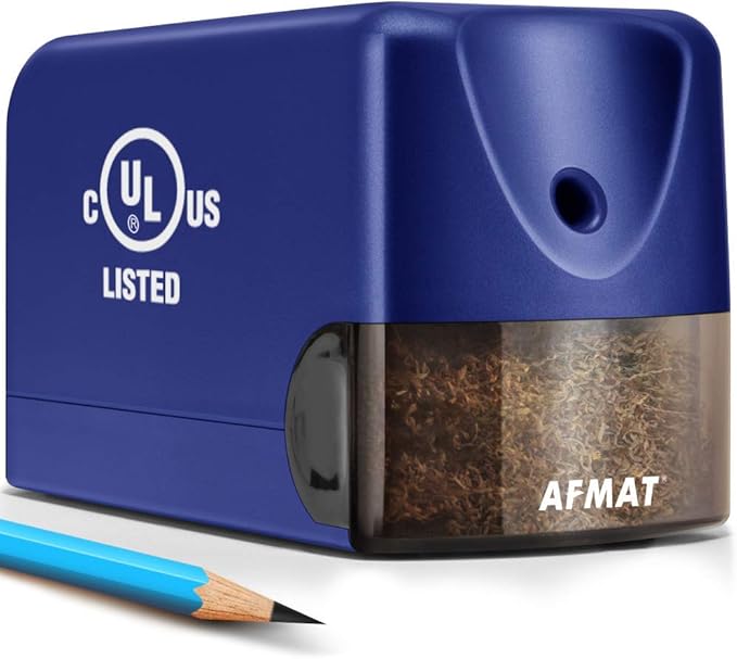 AFMAT Electric Pencil Sharpener, Heavy Duty Colored Pencil Sharpeners for Classroom, Home, UL Listed Pencil Sharpener for 6.5-8mm No.2/Colored Pencils, 10000+ Sharpenings, Blue PS28