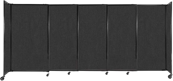 Versare Straightwall Sliding Portable Wall Partition | Freestanding Office Dividers | Locking Wheels | Temporary Room Separator | 11'3'' Wide x 5' Tall Black Fabric Panels
