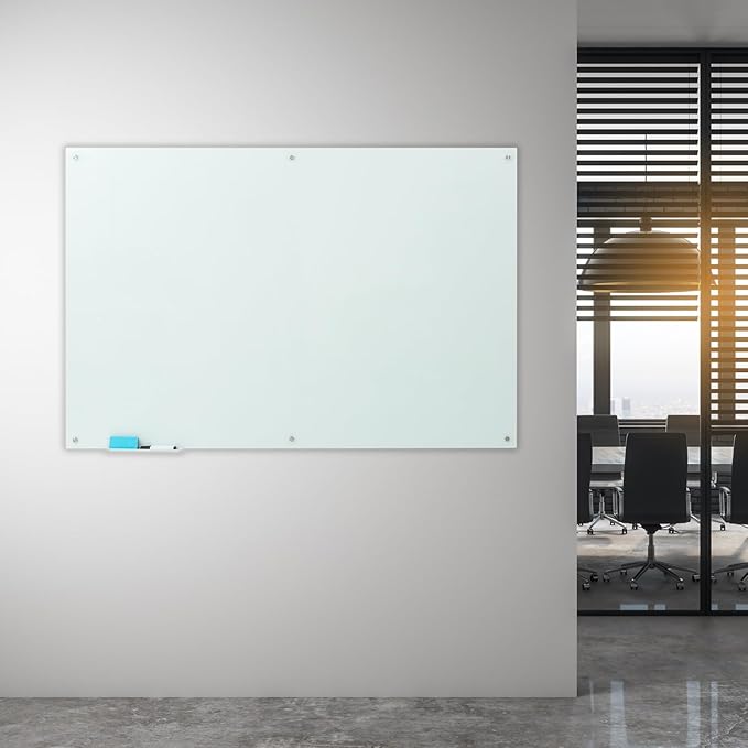 Gooderboard Glass Magnetic White Board – 72 x 48 Inches Dry Erase Frameless Whiteboard for Wall, Large Writing Board Wall Mounted Glass Board for Display, School and Business Office