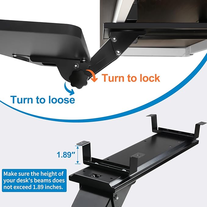 Cartmay Keyboard Tray Under Desk,25x9.84'' Large Slide Out Swivel Tilt Computer Keyboard Drawer for Home Gaming Office Desk, Dual Mount,Black