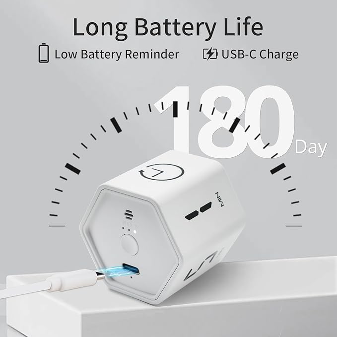 Productivity Timer Flip Gravity Sensor Cube Timer Countdown & Countup,Mute & Vibrate & Sound，5/10/30/60min & Custom Timing, Perfect for ADHD,Work,Learning,Kitchen Cooking (2, White Hexagon)