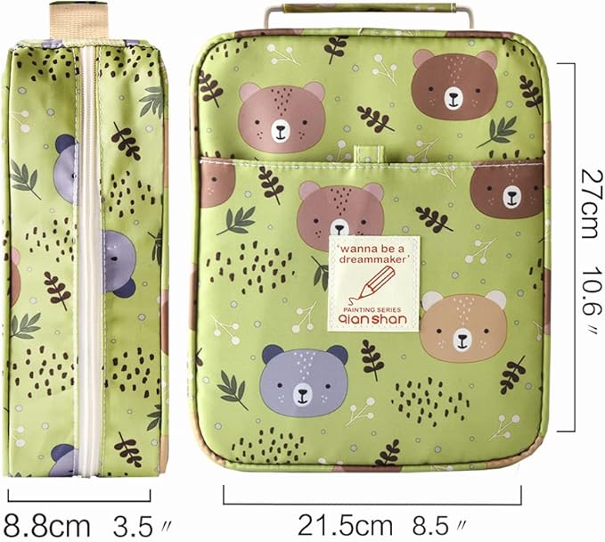 qianshan Pencil Case Holder Slot - Holds 202 Colored Pencils or 136 Gel Pens with Zipper Closure - Large Capacity Pen Organizer for Watercolor Pens or Markers - Perfect for Artist Green Bear