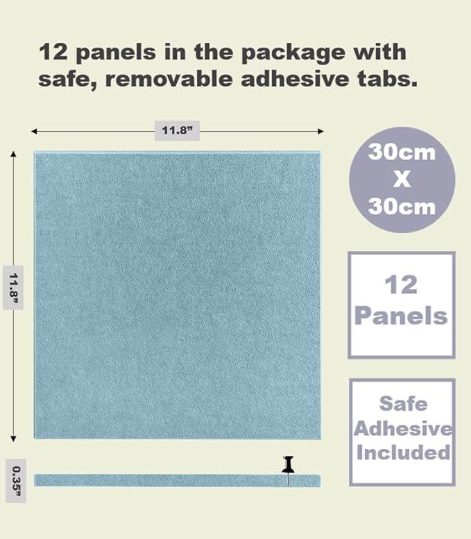 DECORITA Felt Wall Tiles | Large Cork Board Alternative | Aesthetic Felt Bulletin Board for Office, Home & Classroom | Large Cork Boards for Walls Pinboard (12-Pack) | Baby Blue