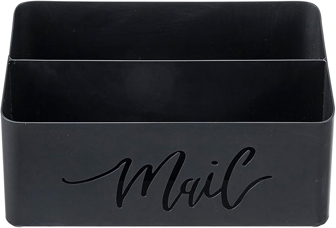 MyGift 2 Slot Modern Matte Black Metal Desktop Mail Sorter with Cutout Script Lettering, Office Desk or Home Entryway Table Incoming Outgoing Letter Holder