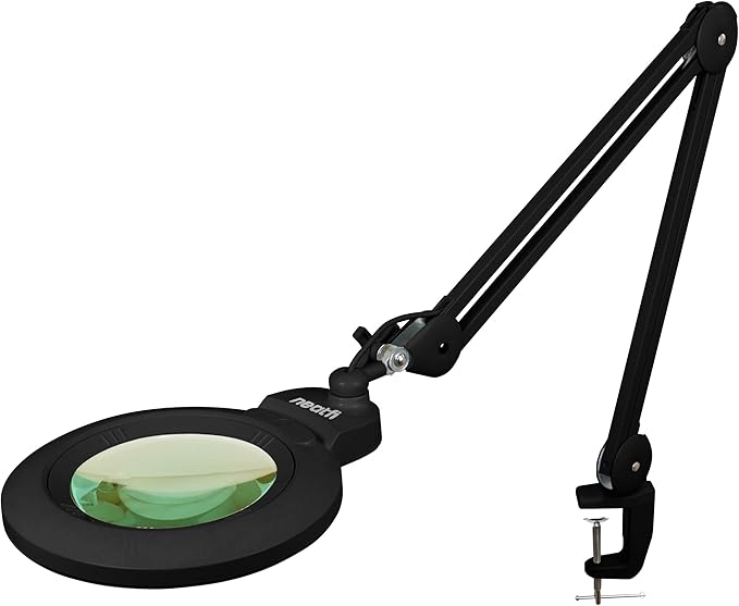 Neatfi XL Bifocal LED Magnifying Lamp, 7-Inch Acrylic Lens, 5D/20D Magnification, Hands-Free, Dimmable, 168SMD LEDs, Adjustable Arm for Crafts, Reading, Close Work (Black, CCT with Clamp)