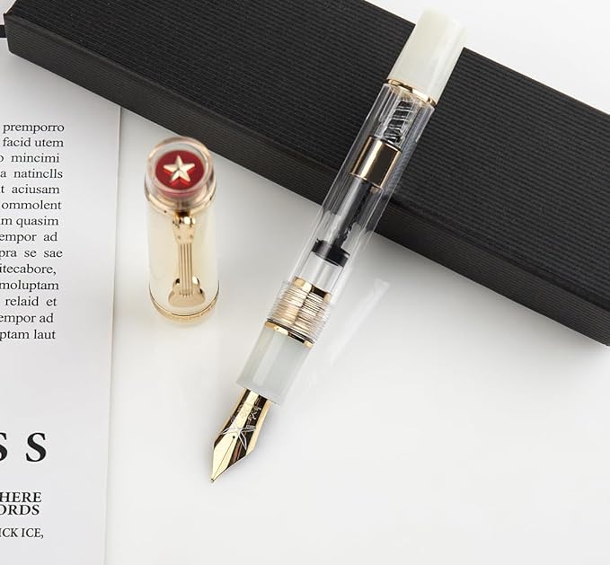 JINHAO 1935 Fountain Pen TIANDAO Series #8 Nib Ink Pen with Guitar-Shaped Clip and Ink Converter (M Nib 0.7mm, Ivory White)
