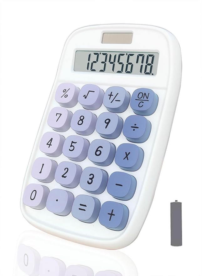 Mechanical Calculator,BTSEYAW Dual Power Calculator with 8 Digit Display tilt Screen and Big Buttons, Cute Office Desk Accessory (Blue)