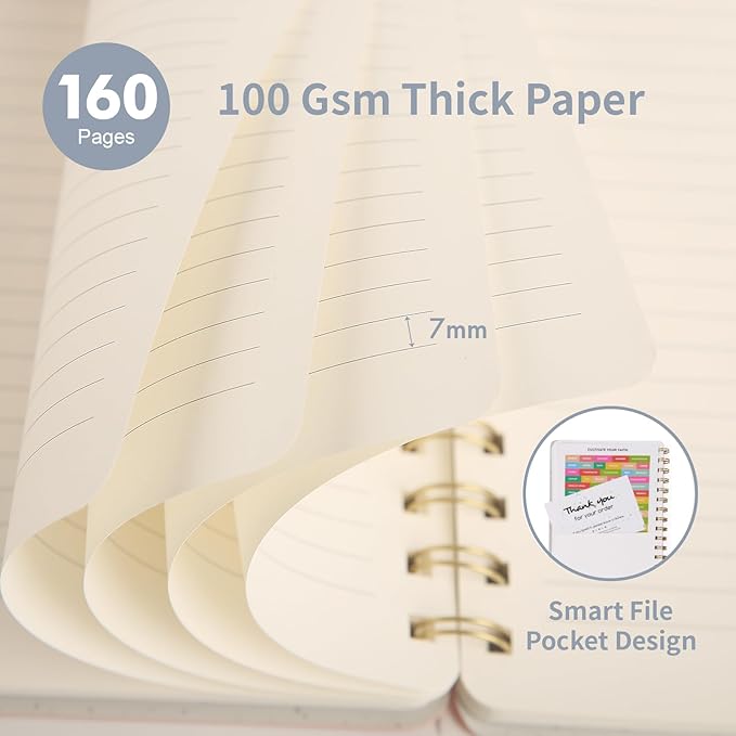 Spiral Notebook-5.75" x 8.125" College Ruled Journal with Inner Pockets and 160 Pages,PU Leather Cover Business Journal, Twin-Wire Binding Notebook Perfect for Office & Home School Supplies 6 pack Black/Reefblue